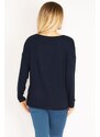 Şans Women's Plus Size Navy Blue Flower Patterned Crewneck Tunic