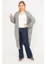 Şans Women's Gray Plus Size Relaxed Fit Self Striped Long Cardigan