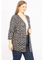 Şans Women's Smoked Plus Size Points Patterned Viscose Cardigan with Adjustable Sleeves