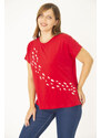 Şans Women's Plus Size Red Cotton Fabric Front Patterned Blouse