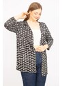 Şans Women's Smoked Plus Size Points Patterned Viscose Cardigan with Adjustable Sleeves