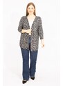 Şans Women's Smoked Plus Size Points Patterned Viscose Cardigan with Adjustable Sleeves