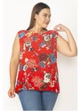 Şans Women's Plus Size Red Burgundy Viscose Blouse With Lace Detailed Back And Shoulder