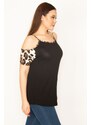 Şans Women's Plus Size Brown Leopard Garnish Strappy Blouse