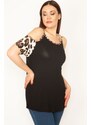 Şans Women's Plus Size Brown Leopard Garnish Strappy Blouse