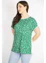 Şans Women's Green Plus Size Front Patterned Blouse