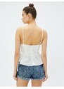 Koton Strapless Blouse V-Neck Lace Detail Ruffled Ribbed