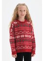 Dagi Girls Red Christmas Themed Oversize Knitwear Sweater