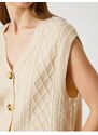 Koton Crop Cardigan Sleeveless with Buttons V-Neck In Braid Patterned