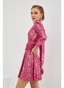Carmen Fuchsia Sequined Long Sleeve Short Evening Dress