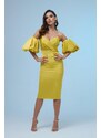 Carmen Yellow Satin Balloon Sleeve Short Evening Dress