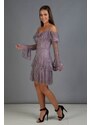 Carmen Lavender Lace Long Sleeves Short Evening Dress