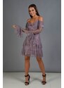 Carmen Lavender Lace Long Sleeves Short Evening Dress