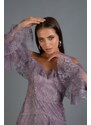 Carmen Lavender Lace Long Sleeves Short Evening Dress