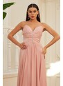 Carmen Powder Chiffon Strappy Collar Stone Long Evening Dress And Invitation Dress