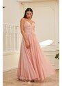 Carmen Powder Chiffon Strappy Collar Stone Long Evening Dress And Invitation Dress