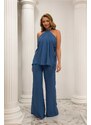 Carmen Indigo Chiffon Barbell Jumpsuit