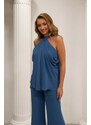 Carmen Indigo Chiffon Barbell Jumpsuit