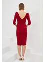 Carmen Burgundy Crepe Pearl Embroidered Midi Evening Dress