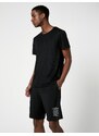 Koton Sports Shorts with Lace-Up Waist, Pocket with Slogan Print.