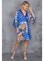 Şans Women's Plus Size Colorful Flounce Sleeves Wrapped Dress