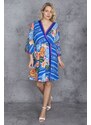 Şans Women's Plus Size Colorful Flounce Sleeves Wrapped Dress