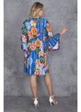 Şans Women's Plus Size Colorful Flounce Sleeves Wrapped Dress