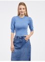 Modré dámské žebrované tričko VILA Felia - Dámské