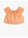 Koton Linen Crop Off Shoulder Ruffle Off Shoulder