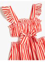 Koton Midi Length Dress With Window Detailed Bow Ruffled Cotton