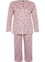 Trendyol Curve Pink Buttoned Floral Pattern Knitted Pajamas Set