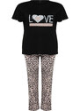 Trendyol Curve Black Leopard Patterned Knitted Pajamas Set