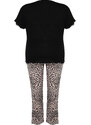 Trendyol Curve Black Leopard Patterned Knitted Pajamas Set