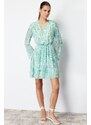 Trendyol Green Floral Waist Opening Chiffon Lined Mini Woven Dress