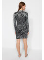 Trendyol Gray Mini Foil Printed Knitwear Dress