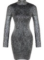 Trendyol Gray Mini Foil Printed Knitwear Dress