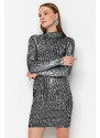 Trendyol Gray Mini Foil Printed Knitwear Dress
