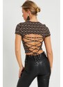 Cool & Sexy Women's Decollete Decollete Crop Blouse Brown