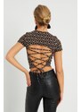 Cool & Sexy Women's Decollete Decollete Crop Blouse Brown