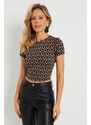 Cool & Sexy Women's Decollete Decollete Crop Blouse Brown