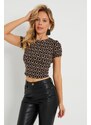 Cool & Sexy Women's Decollete Decollete Crop Blouse Brown