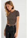 Cool & Sexy Women's Decollete Decollete Crop Blouse Brown