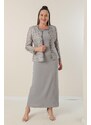 By Saygı Long Crepe Dress with Stones and Lined Collar, Sequin Jacket Plus Size 2-Piece Suit