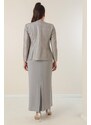 By Saygı Long Crepe Dress with Stones and Lined Collar, Sequin Jacket Plus Size 2-Piece Suit