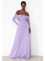 Trendyol Lilac Carmen Collar Tulle Long Evening Evening Dress
