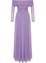 Trendyol Lilac Carmen Collar Tulle Long Evening Evening Dress