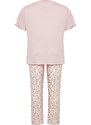 Trendyol Curve Pink Floral Pattern Knitted Pajamas Set