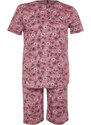 Trendyol Curve Pink Floral Pattern Capri Knitted Pajamas Set