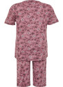 Trendyol Curve Pink Floral Pattern Capri Knitted Pajamas Set