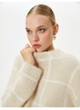 Koton Plush Knitwear Sweater High Neck Off Shoulders Soft Textured